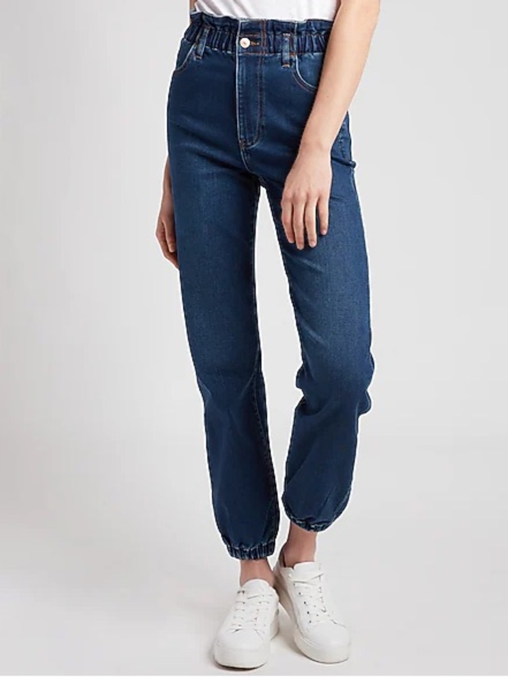 Express Super High-Waist Paperbag Dark Wash Denim